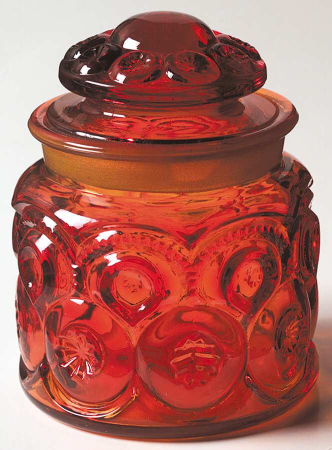 Moon and Star Amberina Small Canister & Lid by Smith Glass -1