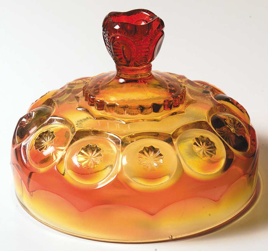 Moon and Star Amberina Lid for Round Butter by Smith Glass -1