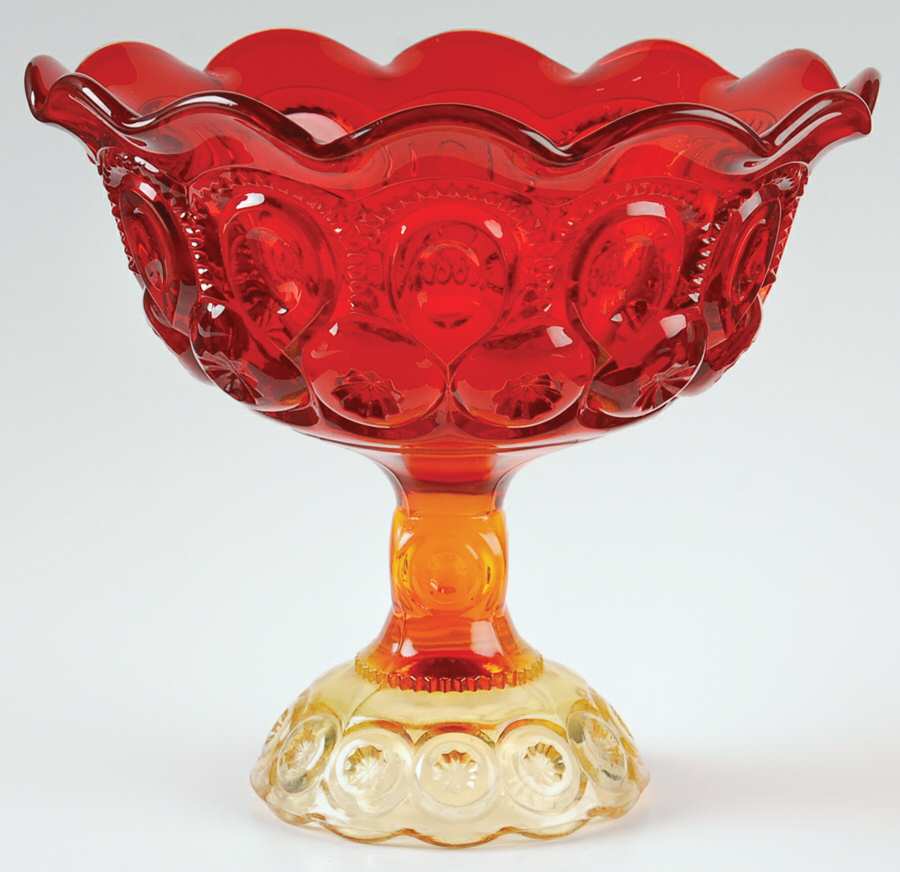 Moon and Star Amberina Round Compote (Height X Width) by Smith Glass -1