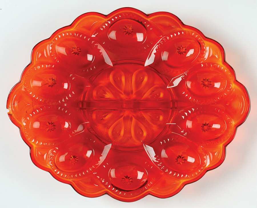 Moon and Star Amberina Deviled Egg Server by Smith Glass -1