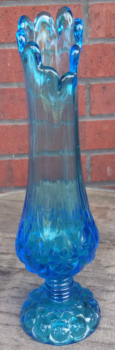 Moon and Star Blue 12" Swung Bud Vase by Smith Glass -1