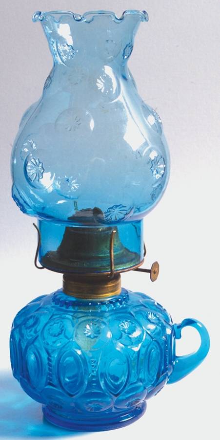 Moon and Star Blue Hurricane Lamp & Globe by Smith Glass -1
