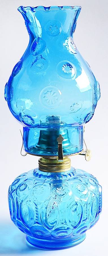 Moon and Star Blue Hurricane Lamp & Globe by Smith Glass -1