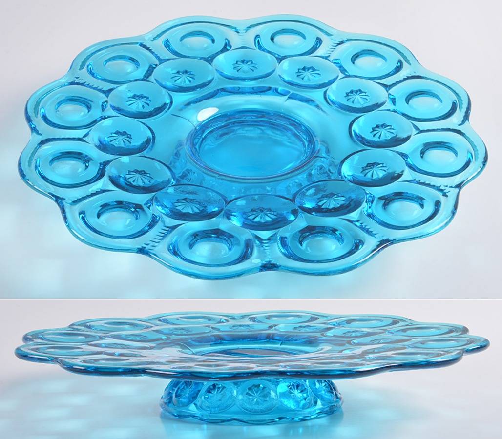 Moon and Star Blue Round Cake Stand by Smith Glass -1