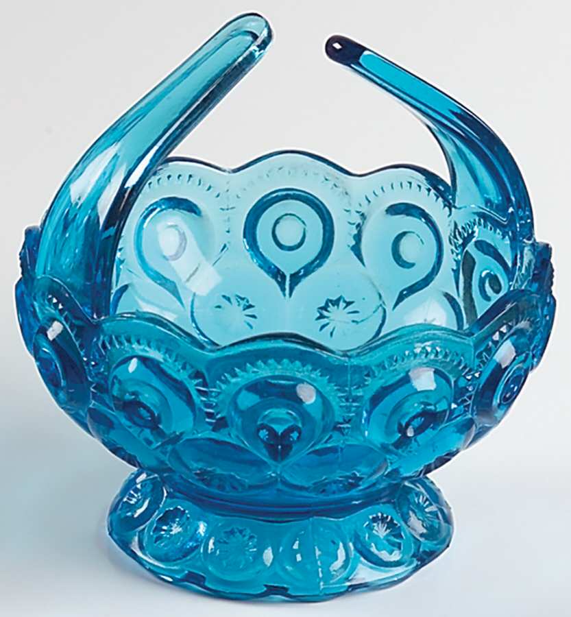 Moon and Star Blue 4" Footed Split Handled Basket by Smith Glass -1