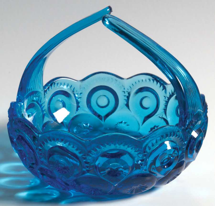 Moon and Star Blue 4" Flat Split Handled Basket by Smith Glass -1
