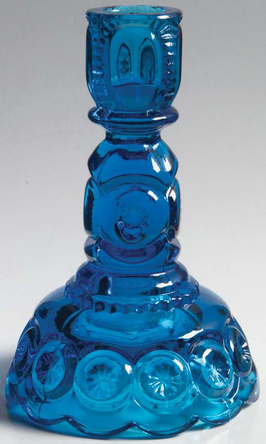 Moon and Star Blue 6" Single Light Candlestick by Smith Glass -1