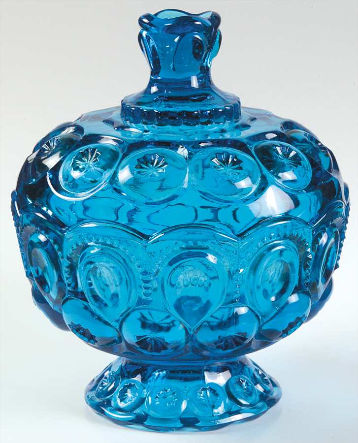 Moon and Star Blue 7" Compote & Lid by Smith Glass -1