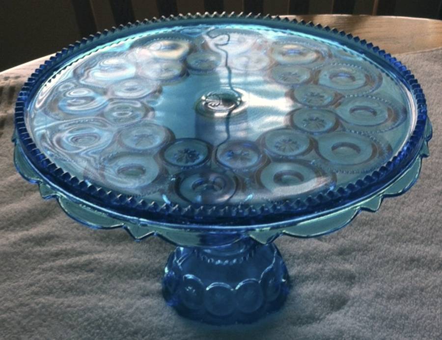 Moon and Star Blue 11" Diameter Pedestal Cake Stand by Smith Glass -1