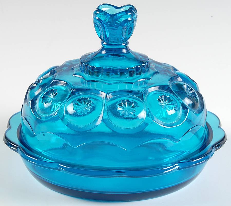 Moon and Star Blue Round Covered Butter by Smith Glass -1