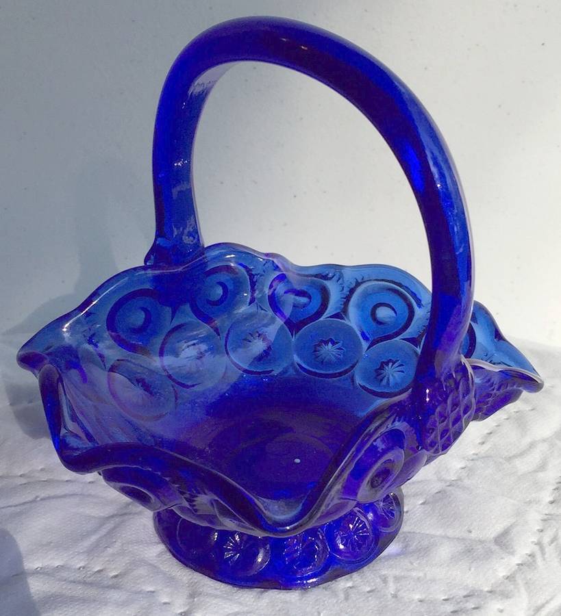 Moon and Star Cobalt Blue 9" Round Basket by Smith Glass -1