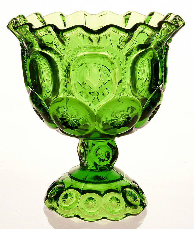 Moon and Star Green Round Compote (Height X Width) by Smith Glass -1