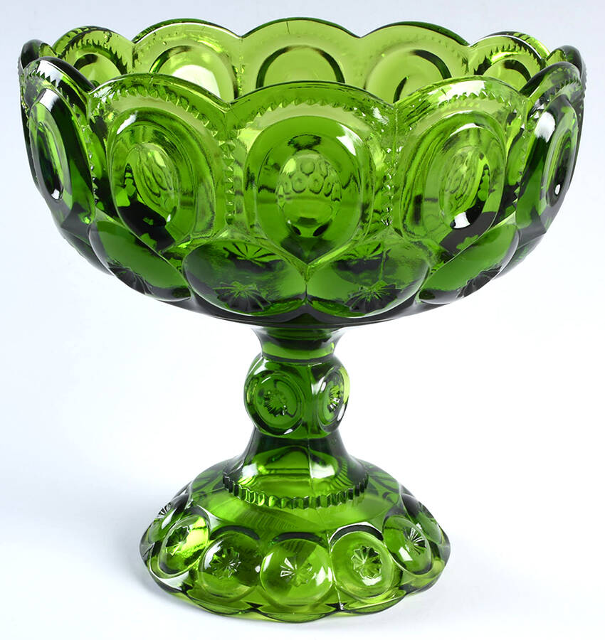 Moon and Star Green 12" Tall Compote No Lid by Smith Glass -1