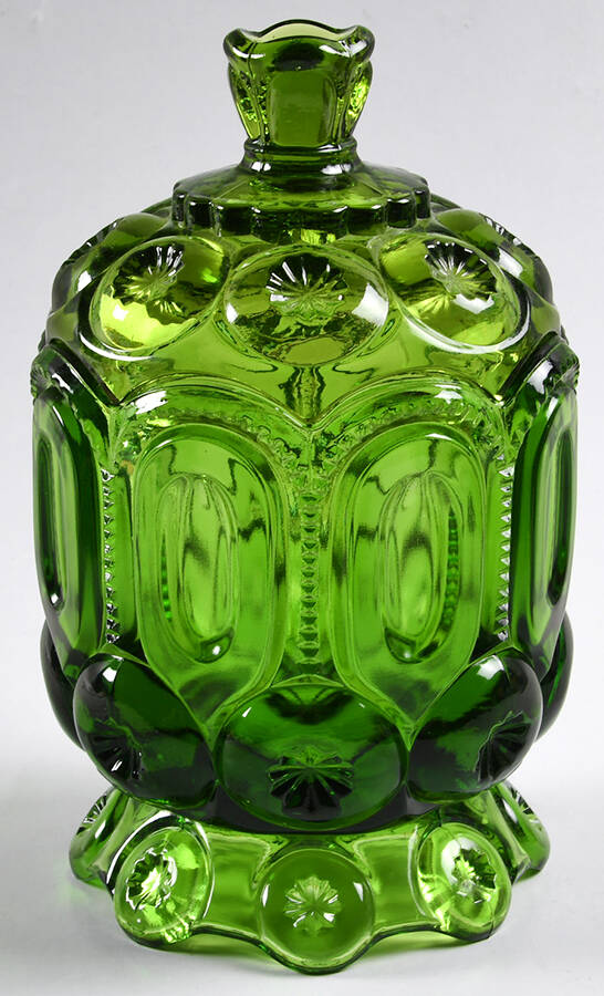 Moon and Star Green Sugar Bowl & Lid by Smith Glass -1