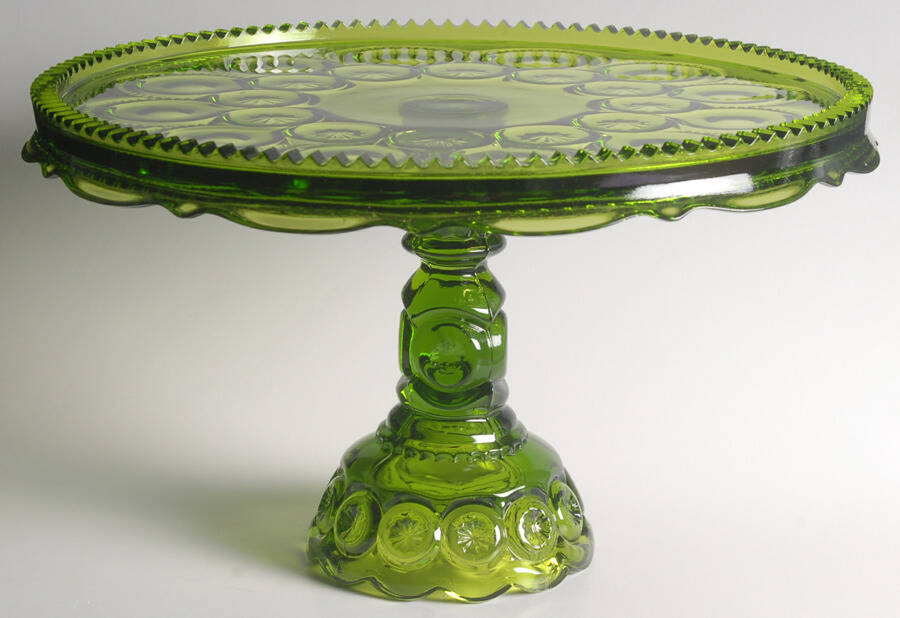 Moon and Star Green Round Cake Stand by Smith Glass -1
