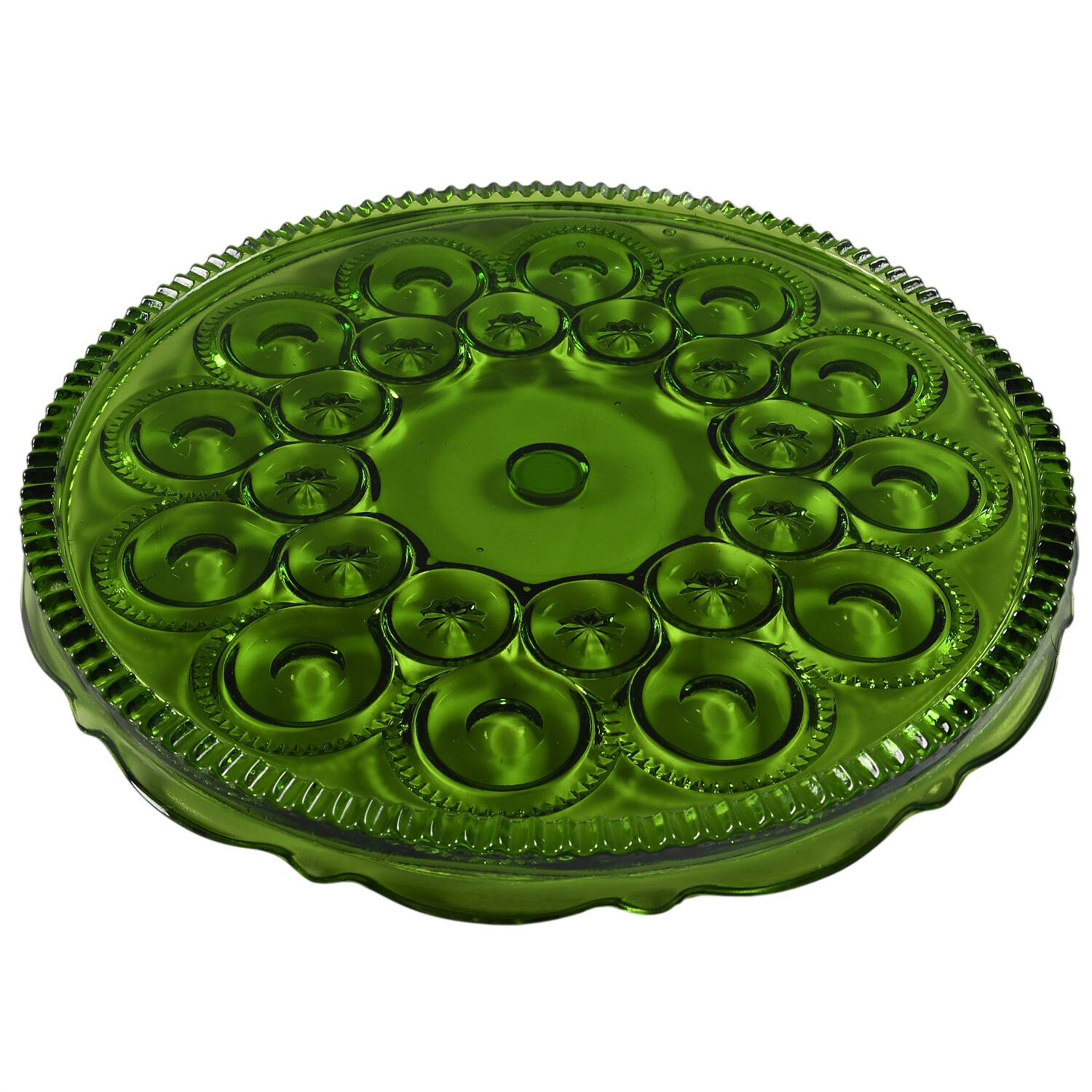 Moon and Star Green Cake Salver (Peg) by Smith Glass -1