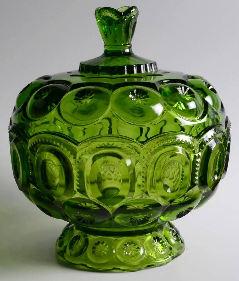 Moon and Star Green 9" Compote & Lid by Smith Glass -1