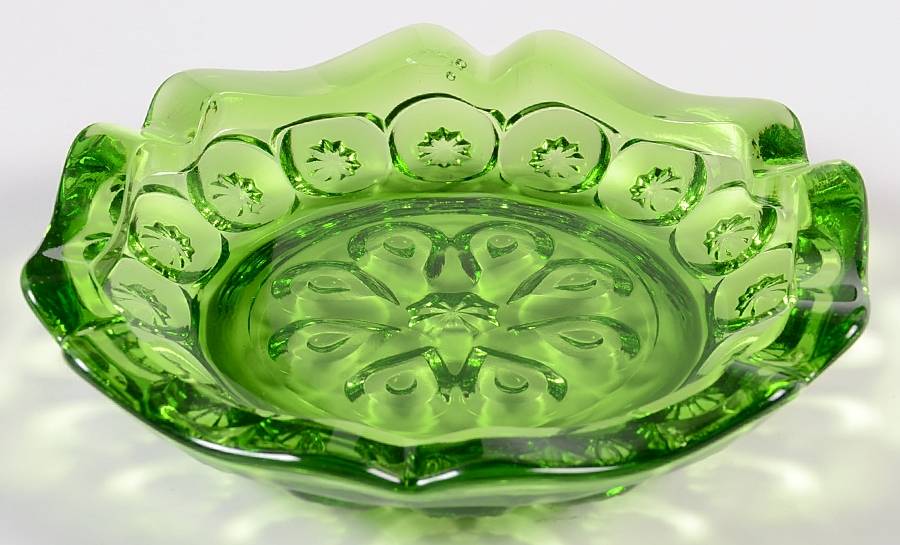 Moon and Star Green 4" Hexagonal Ashtray by Smith Glass -1