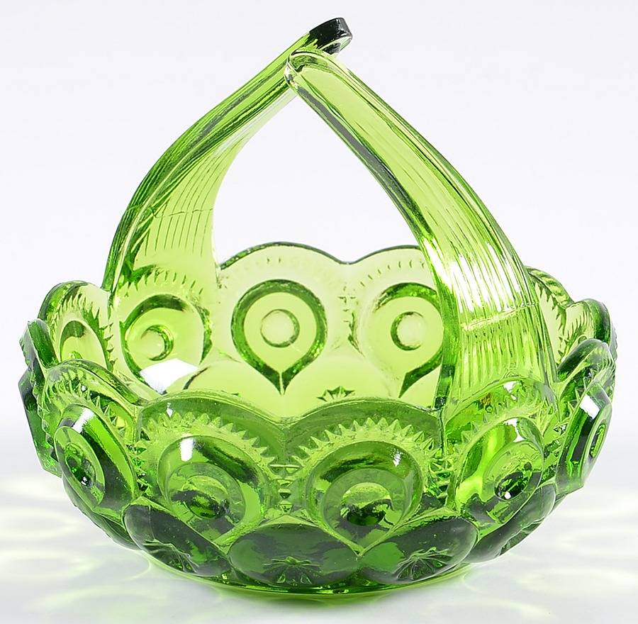 Moon and Star Green 4" Flat Split Handled Basket by Smith Glass -1