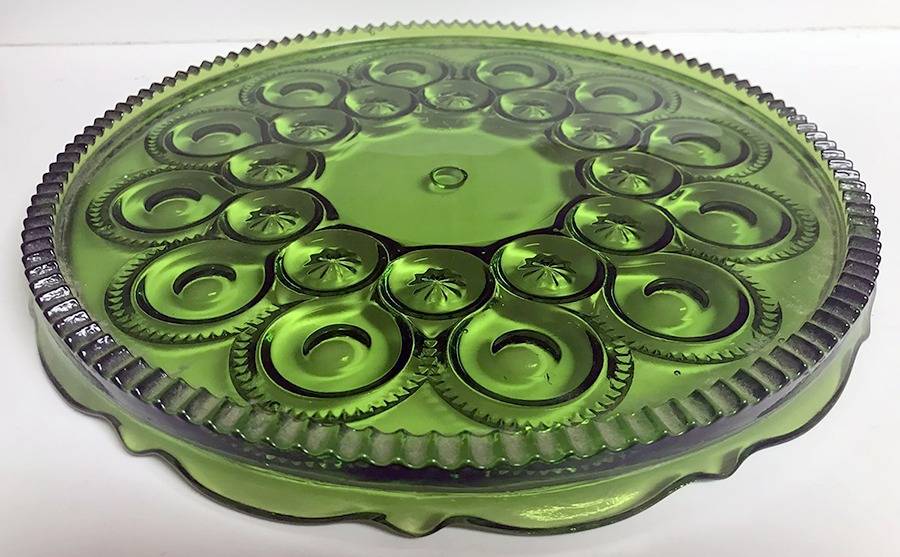 Moon and Star Green Cake Salver (Peg) by Smith Glass -1
