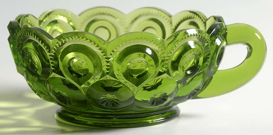 Moon and Star Green Handled Nappy by Smith Glass -1