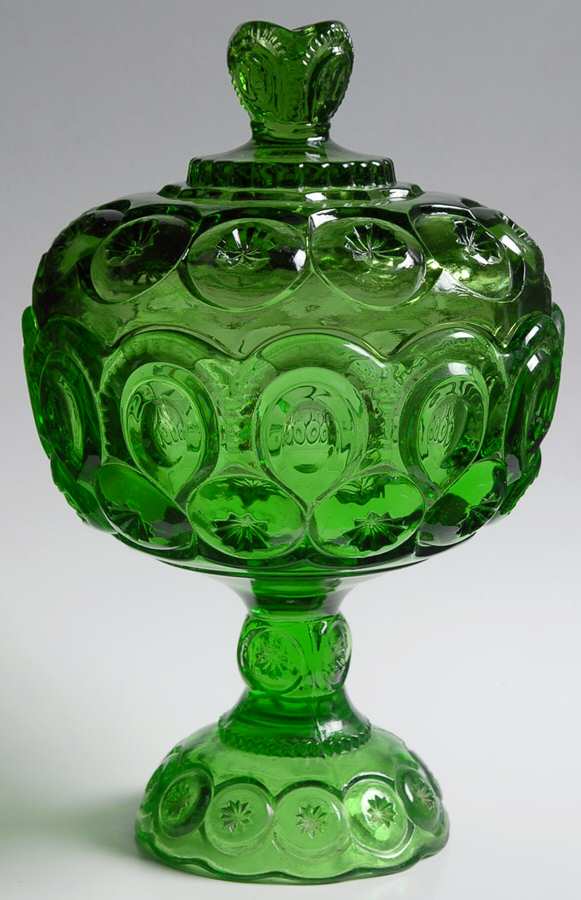 Moon and Star Green Compote & Lid by Smith Glass -1