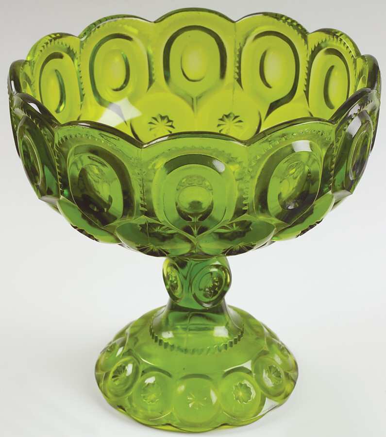 Moon and Star Green Round Compote (Height X Width) by Smith Glass -1