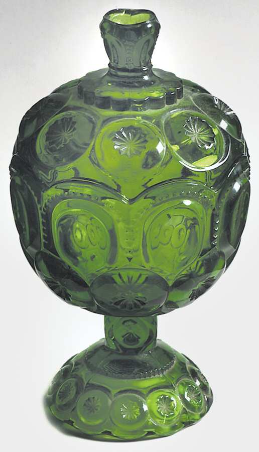 Moon and Star Green Small Compote & Lid by Smith Glass -1