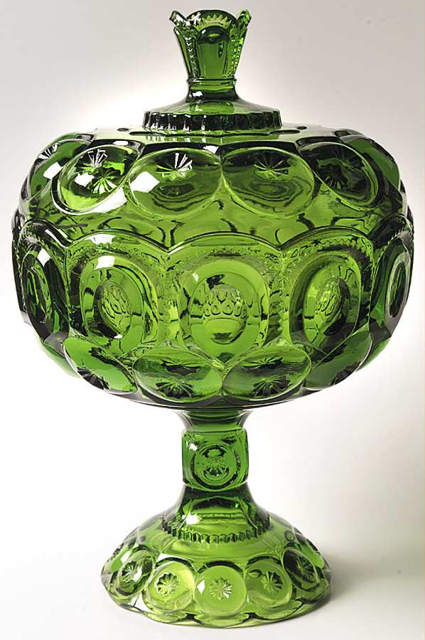 Moon and Star Green 12" Tall Compote & Lid by Smith Glass -1