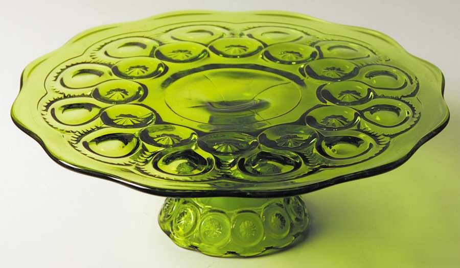 Moon and Star Green Low Cake Stand by Smith Glass -1