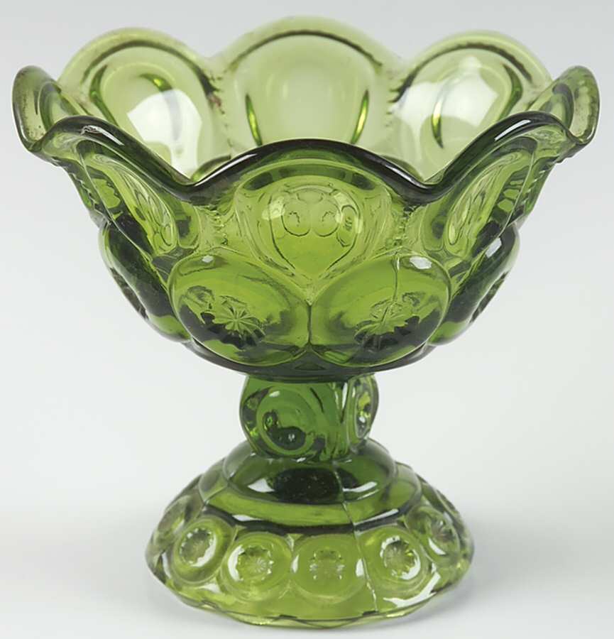 Moon and Star Green Crimped Round Compote (Height X Width) by Smith Glass -1