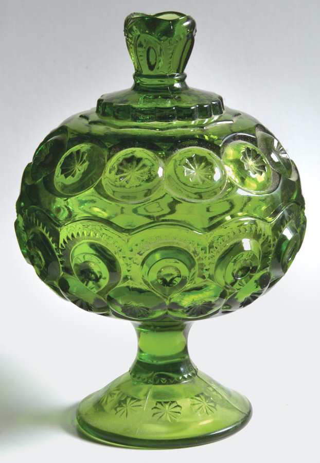 Moon and Star Green 6" Compote & Lid by Smith Glass -1