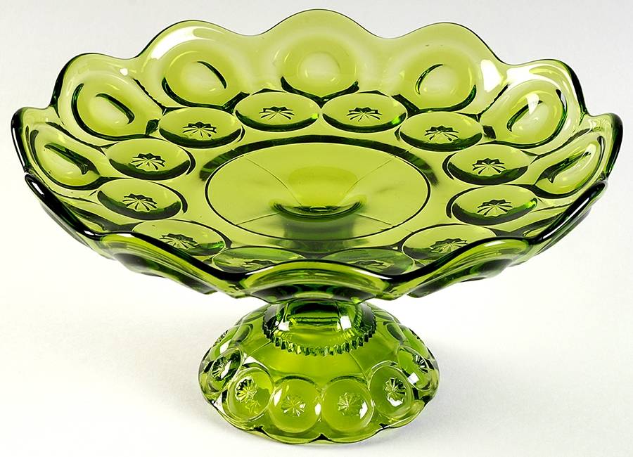 Moon and Star Green 12" Width Open Compote by Smith Glass -1
