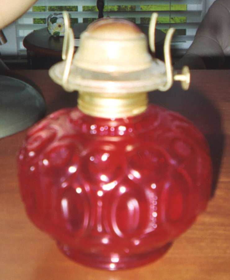 Moon and Star Red Hurricane Lamp No Globe by Smith Glass -1