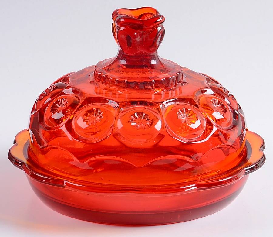 Moon and Star Red Round Covered Butter by Smith Glass -1