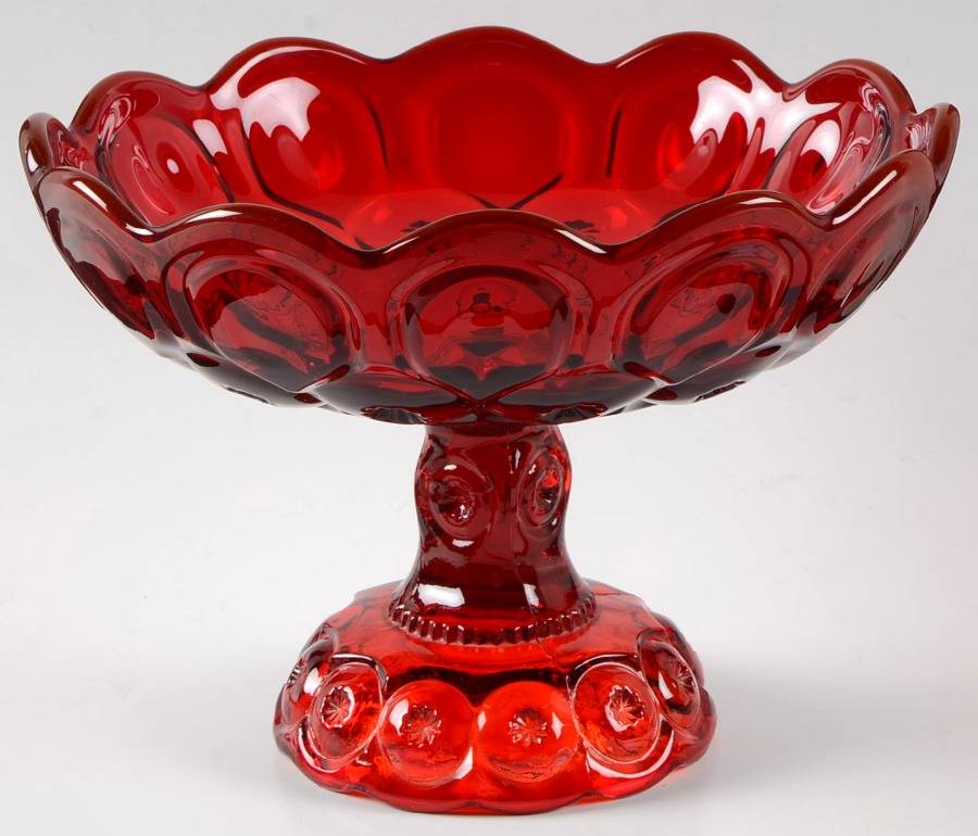 Moon and Star Red 11" Width Open Compote by Smith Glass -1
