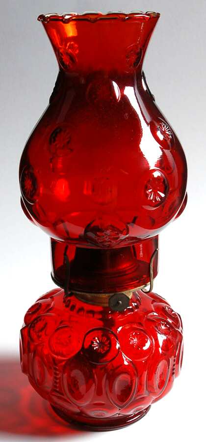 Moon and Star Red Hurricane Lamp & Globe by Smith Glass -1