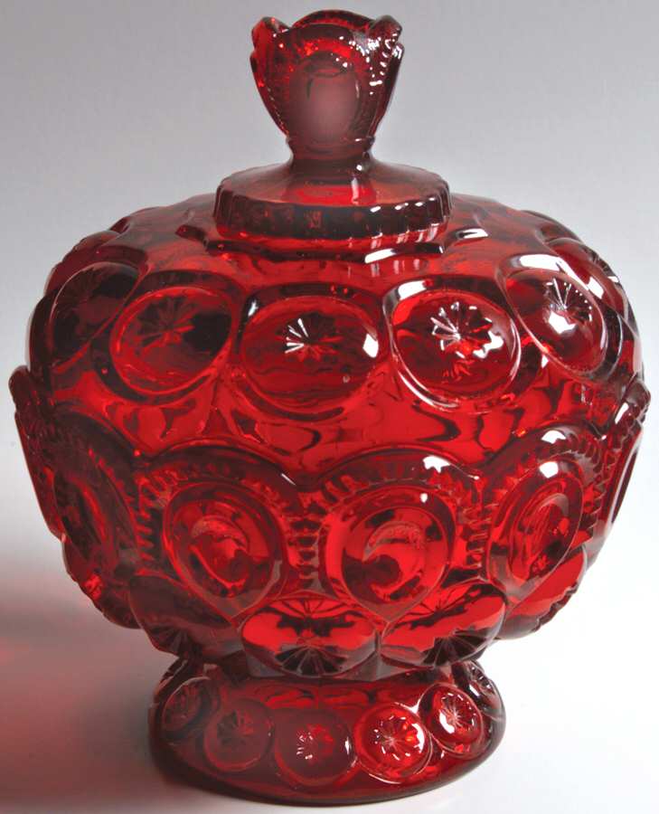 Moon and Star Red 7" Compote & Lid by Smith Glass -1