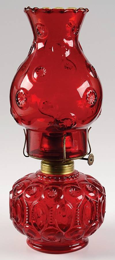 Moon and Star Red Hurricane Lamp & Globe by Smith Glass -1