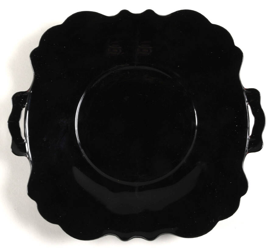 Mt. Pleasant Black (Black Amethyst) Handled Cake Plate by Smith Glass -1