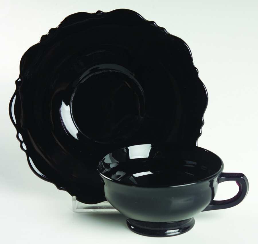 Mt. Pleasant Black (Black Amethyst) Cup & Saucer Set by Smith Glass -1
