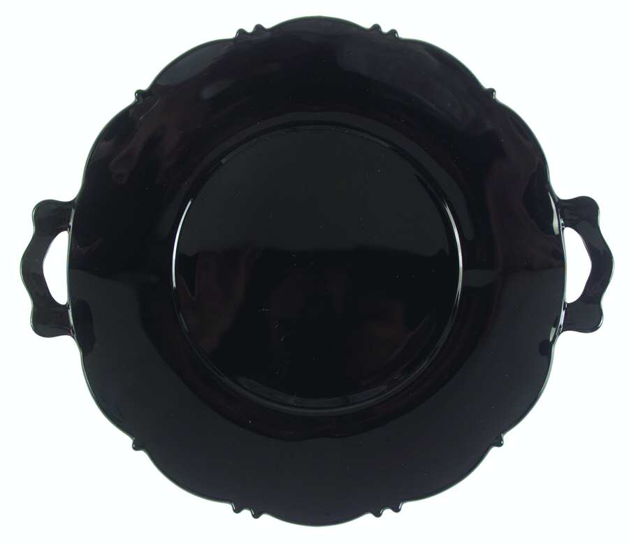 Mt. Pleasant Black (Black Amethyst) Handled Cake Plate by Smith Glass -1