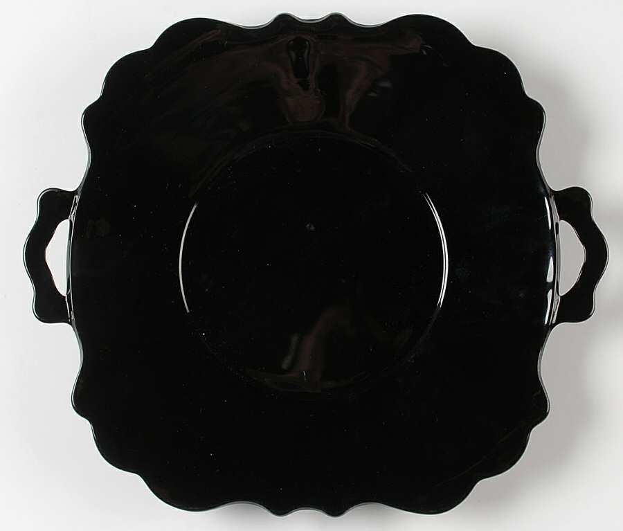 Mt. Pleasant Black (Black Amethyst) Handled Cake Plate by Smith Glass -1