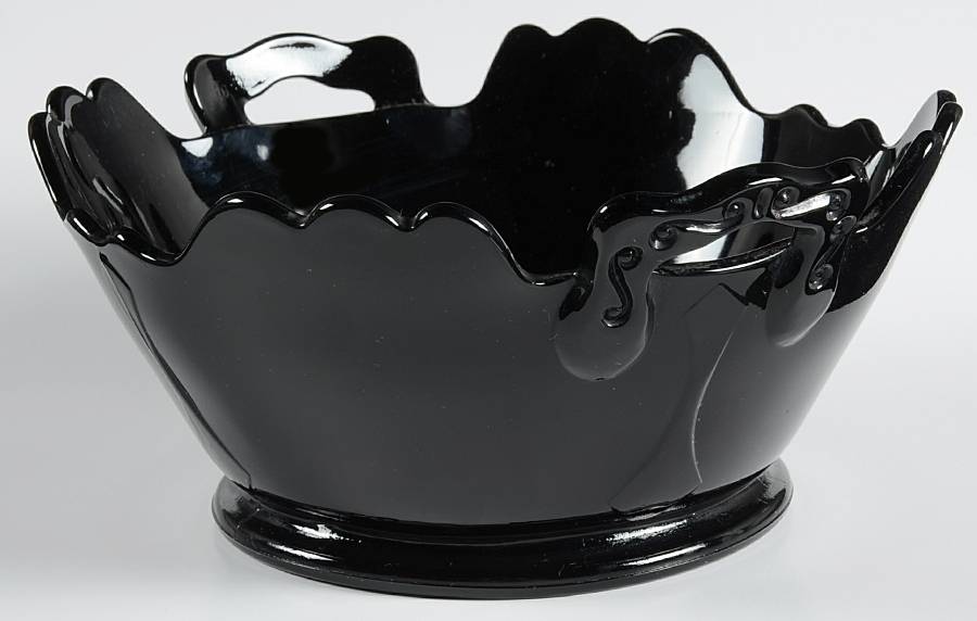 Mt. Pleasant Black (Black Amethyst) 8" Handled Bowl by Smith Glass -1
