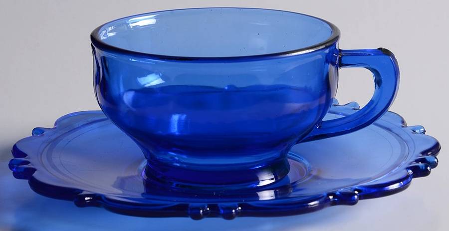 Mt. Pleasant Cobalt Blue Cup & Saucer Set by Smith Glass -1