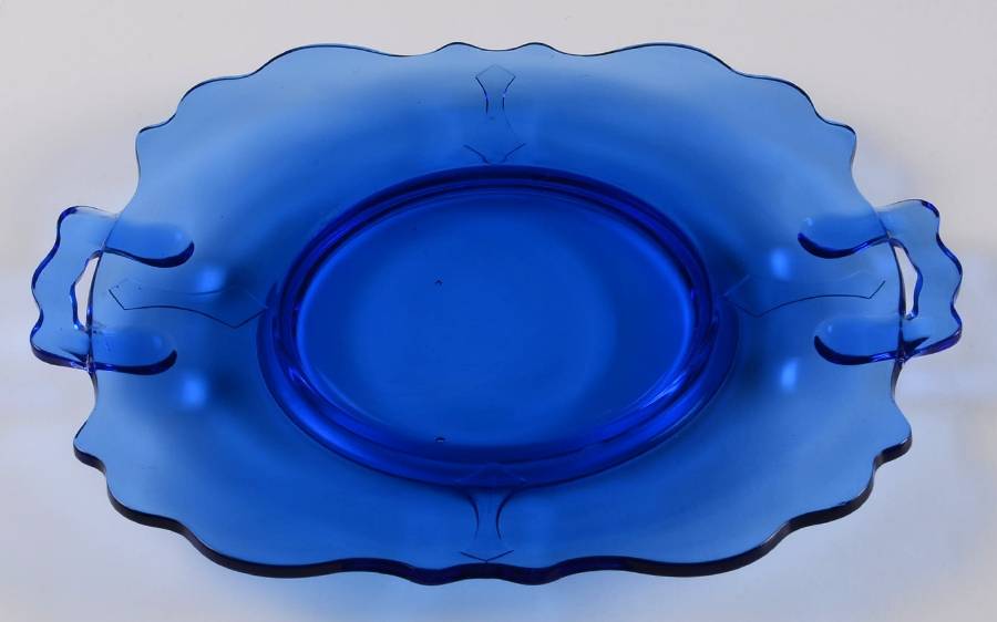 Mt. Pleasant Cobalt Blue Handled Cake Plate by Smith Glass -1