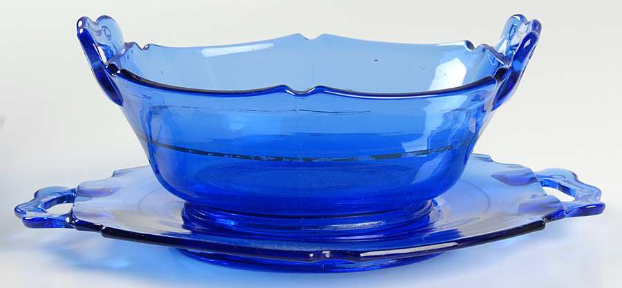 Mt. Pleasant Cobalt Blue Mayonnaise Bowl and Underplate by Smith Glass -1