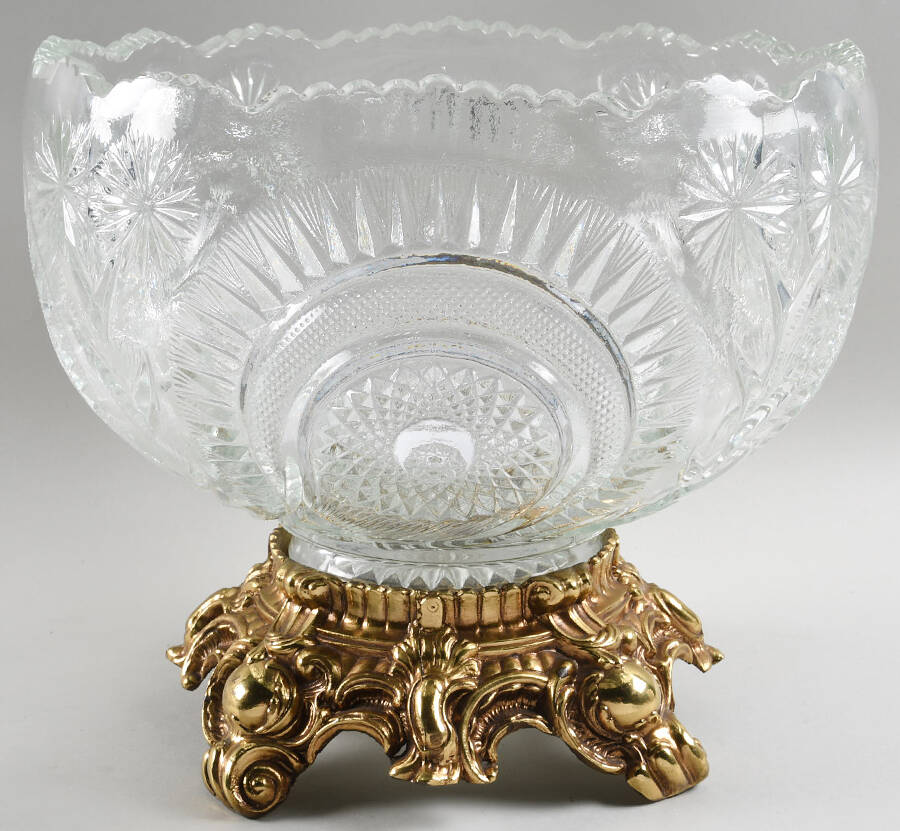 Pinwheel & Stars Punch Bowl W/Metal Stand by Smith Glass -1