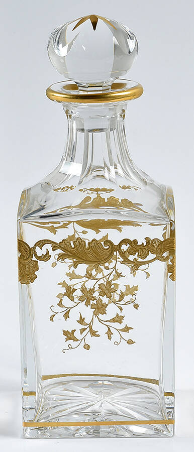 Massenet Clear (Gold Encrusted) Whiskey Decanter & Stopper by St Louis-1