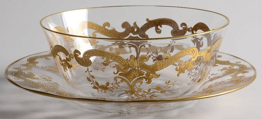 Massenet Clear (Gold Encrusted) Finger Bowl & Underplate (FBM1 & FBUM1) by St Louis-1